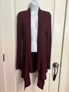 Belldini Glittery Woven Long Cardigan Purple Burgundy M